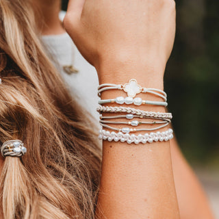 Glimmer Pearl & Gold Hair Tie Bracelets by K'lani