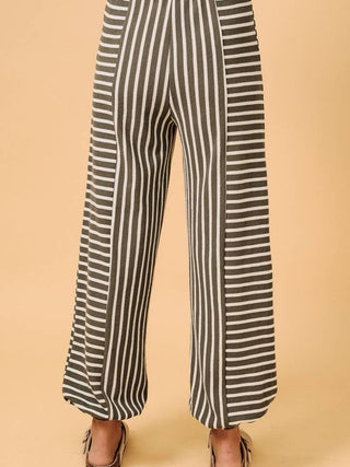 Women's Waist Strap Tie Stripe Parachute Pants