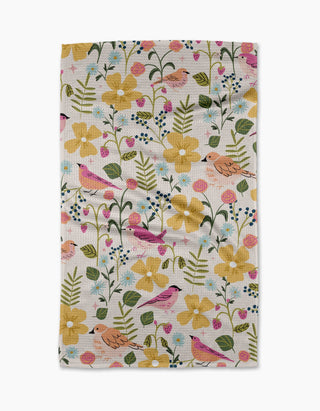 Geometry Summer Songbirds Tea Towel – Bird & Floral Kitchen Towel