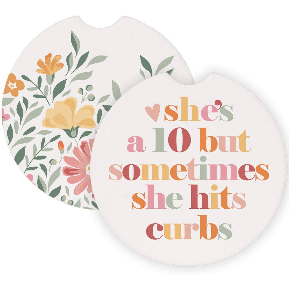 She Hits Curbs Flowers Car Coasters