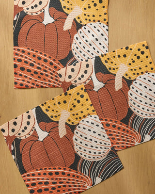 Geometry Painted Patch Dishcloth Set 3-Pack | Autumn Pumpkin Pattern