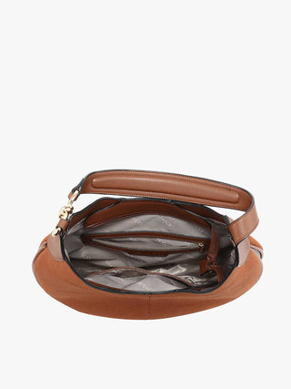 Vanessa Faux Suede Hobo Bag with Gold Strap Accent