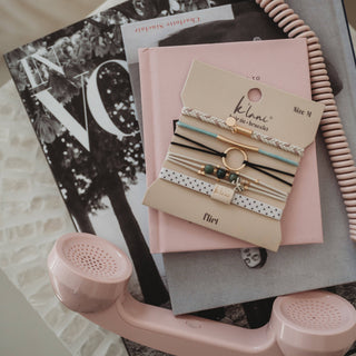 K'Lani Flirt Cream & Black Polka Dot Hair Tie Bracelet Set
