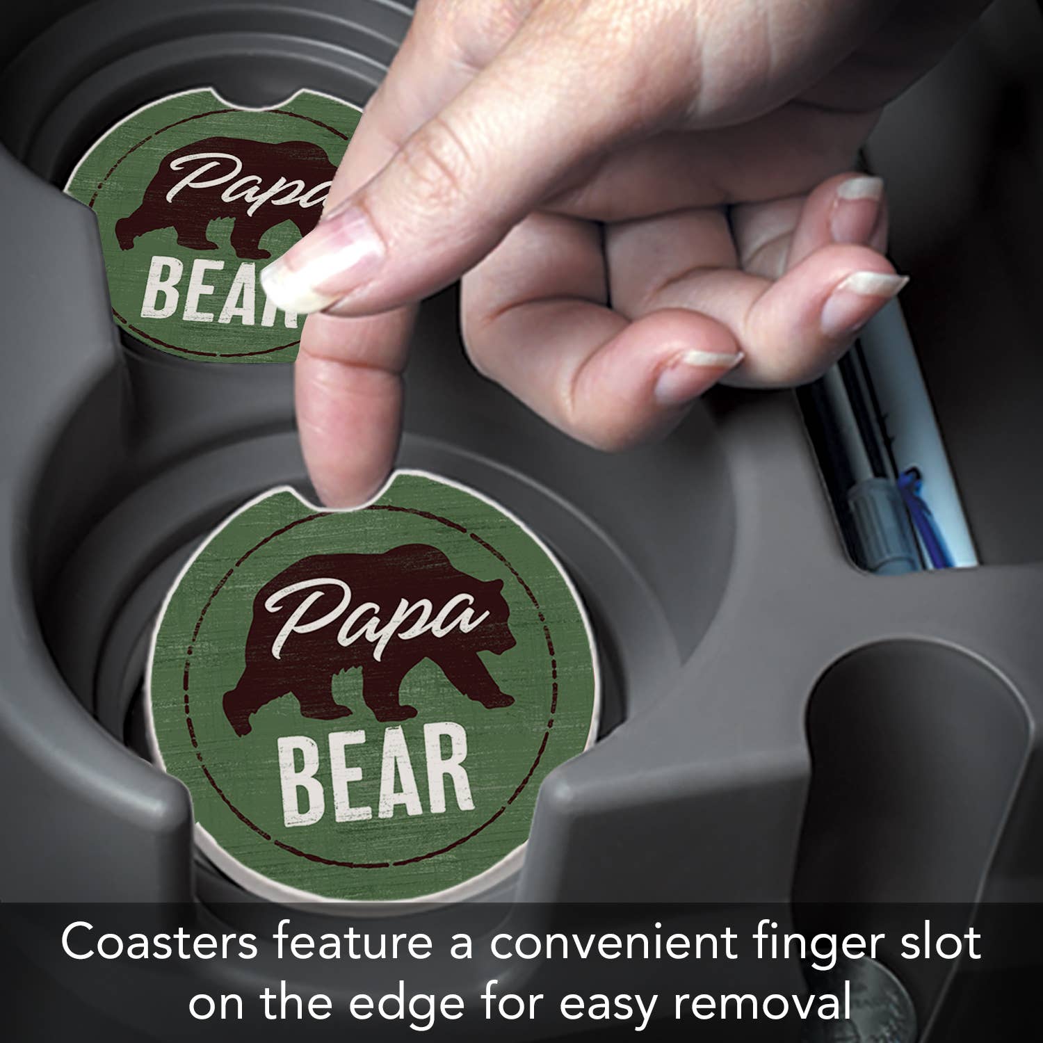 Papa Bear Absorbent Stone Car Coaster 1 Pk