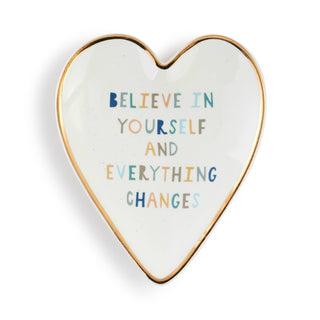 Believe in Yourself Art heart-shaped trinket dish by DEMDACO — a hand-crafted keepsake dish for rings and jewelry, a thoughtful inspirational gift for her
