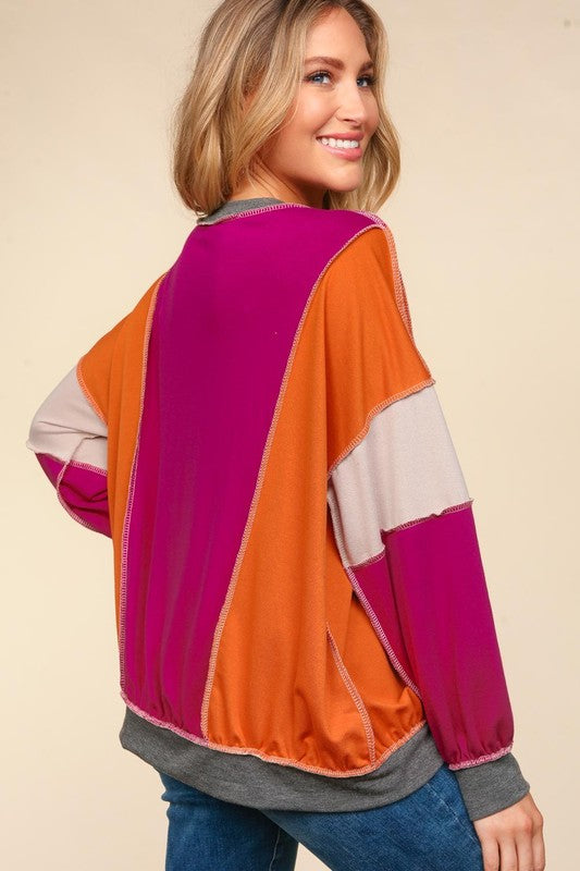 Color Block Bubble Sleeve Top FINAL SALE