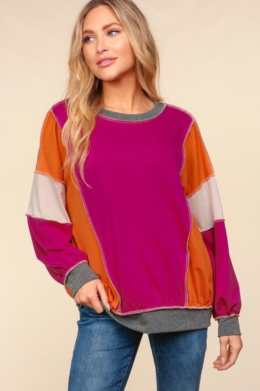 Color Block Bubble Sleeve Top FINAL SALE