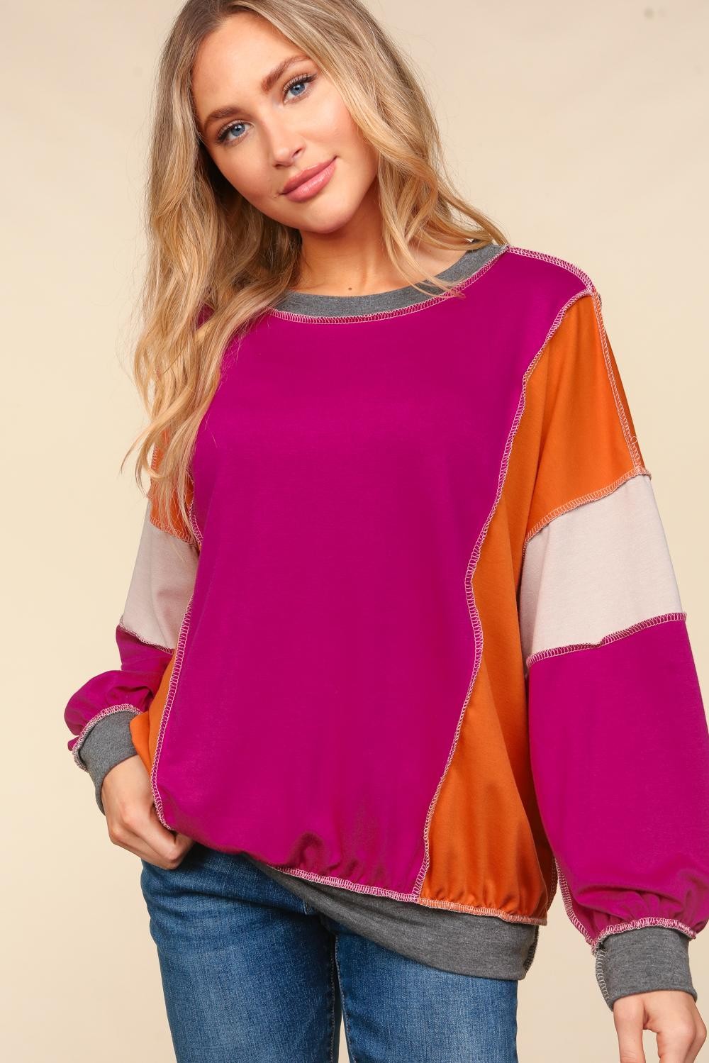 Color Block Bubble Sleeve Top FINAL SALE