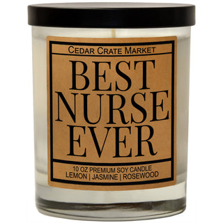 Best Nurse Ever luxury soy candle in Lemon Jasmine Rosewood scent by Cedar Crate Market
