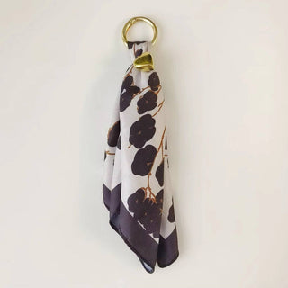 Etta Scarf Bag Charm by Pretty Simple — a vibrant scarf bag charm available in Black Floral  print
