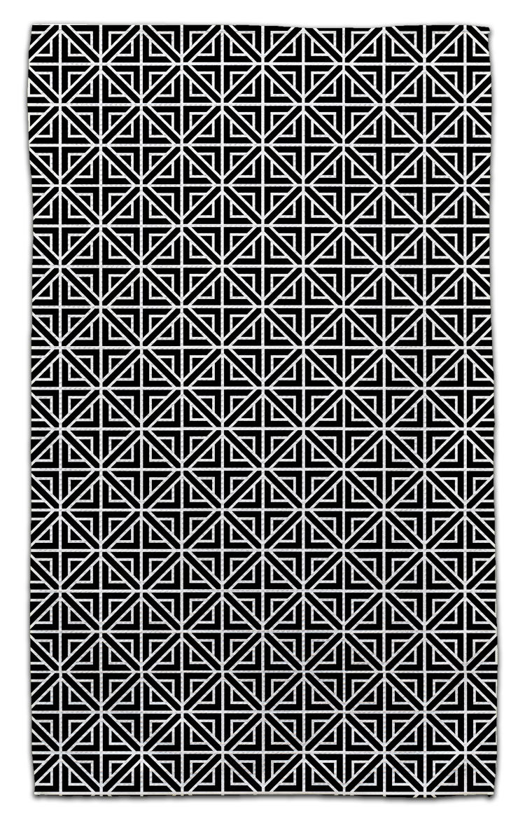 Black and white geometric squares and diamonds eco-friendly waffle weave kitchen towel by CJ Bella