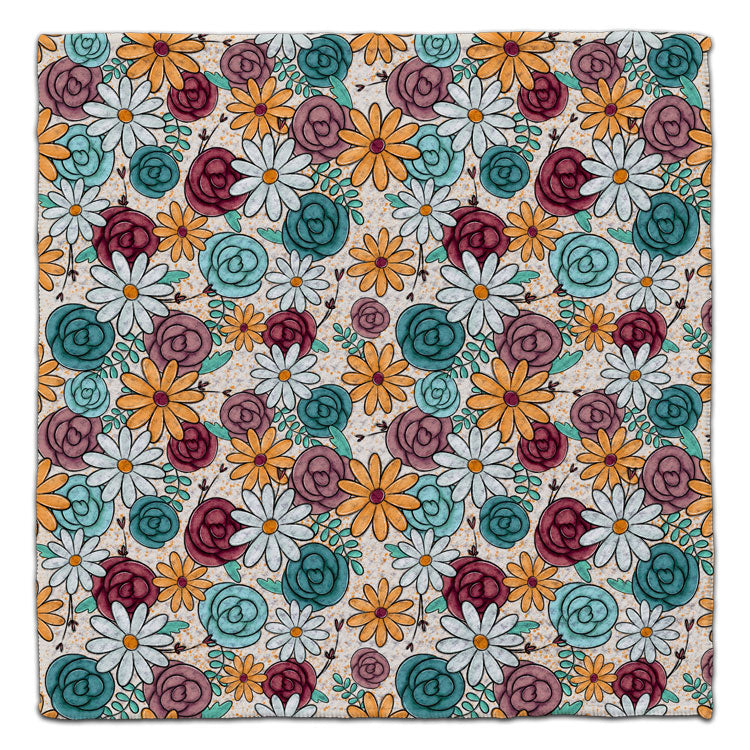 Boho floral eco-friendly waffle weave washcloth with colorful daisies and vintage roses