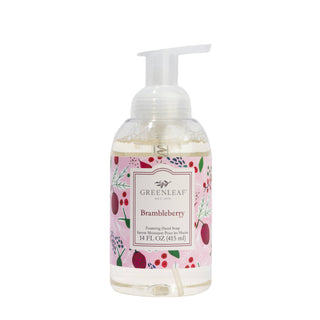 Greenleaf Brambleberry Foaming Hand Soap with raspberry, rose, and amber fragrance in decorative pink bottle