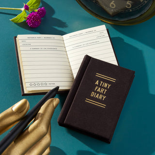 Brass Monkey A Tiny Fart Diary miniature novelty journal with black foil-stamped cover and gold-edged pages