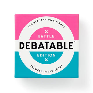 Brass Monkey Debatable Battle Edition party game featuring 200 hypothetical debate cards for family game nights and parties