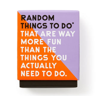 Brass Monkey Random Things To Do Box featuring 140 double-sided activity cards and a die for spontaneous fun, date nights, family game nights, and unique adventures.