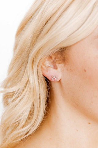 Sadie Bow Screwback Stud Earrings – 12mm Silver Tone