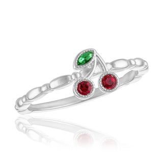 Silver Cherry Gemstone Stack Ring