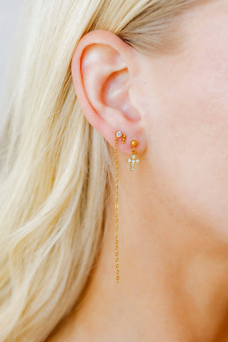 Millie CZ Cross Drop Screwback Earrings – Gold Tone