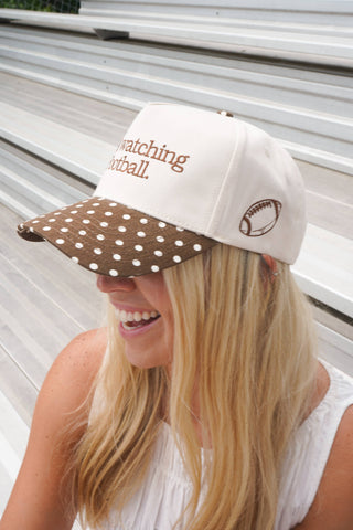 He's Watching Football Trucker Hat – Polka Dot Brim
