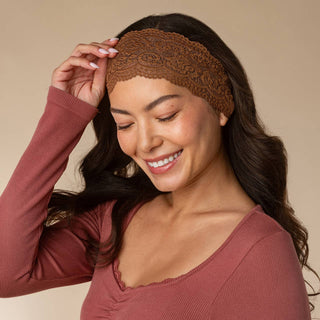 Wide Lace Elastic Headband 2-Pack — Mocha & Chocolate
