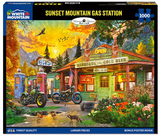 Sunset Mountain Gas Station 1000-Piece Jigsaw Puzzle