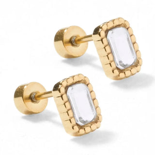Madison Gold Clear Rectangular Screwback Stud Earrings