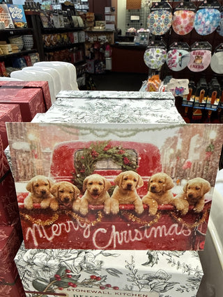 Lab Puppies in Red Truck Christmas Card