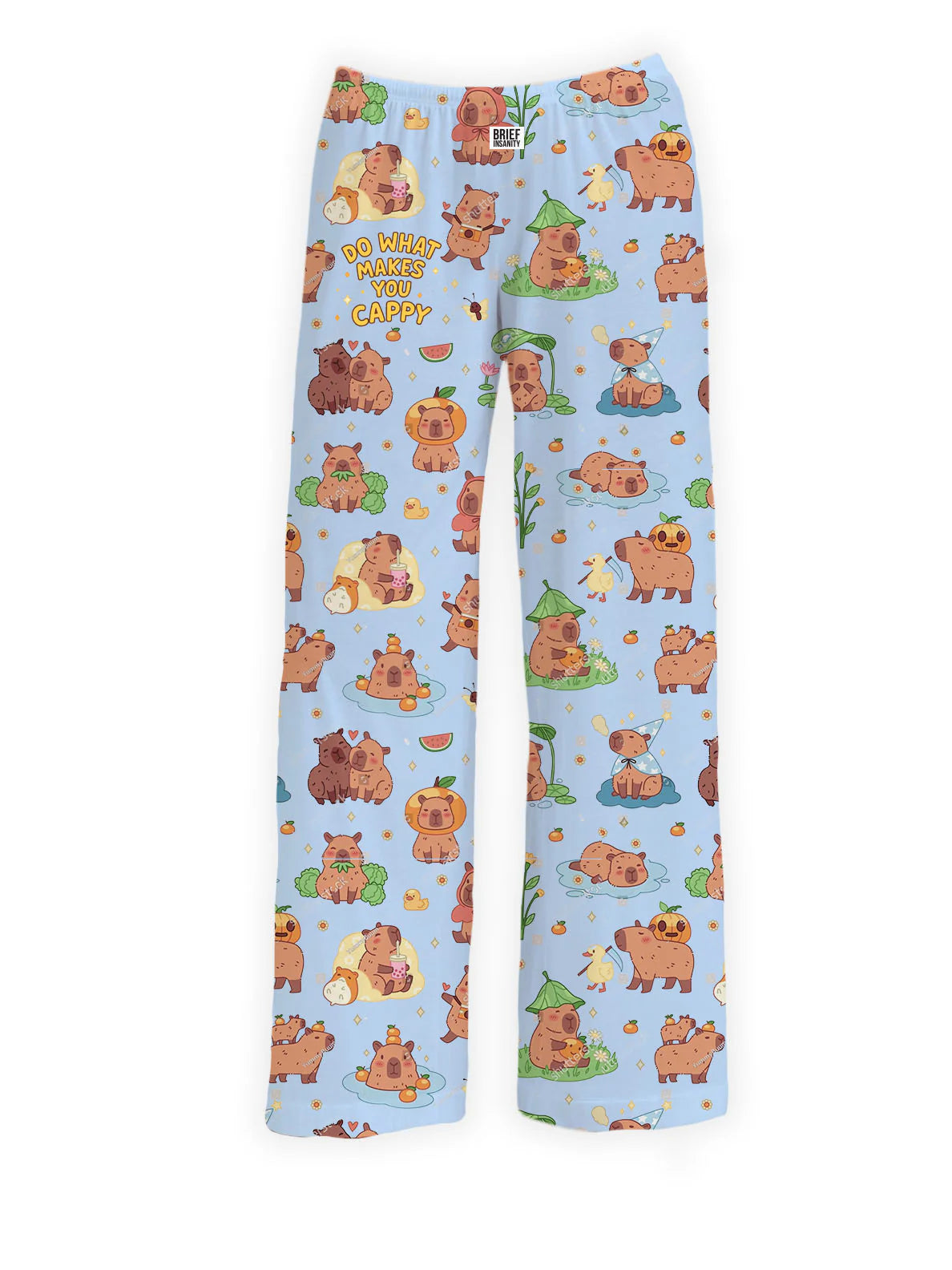 Light blue capybara print lounge pants with playful animal design