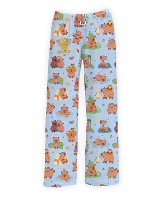 Light blue capybara print lounge pants with playful animal design