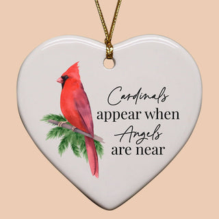 Cardinals Appear When Angels Are Near glossy ceramic heart ornament with gold hanging string by Cedar Crate Market — a meaningful sympathy gift and memorial keepsake, made in USA
