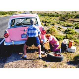 Anniversary Card Old Couple Changing Tire