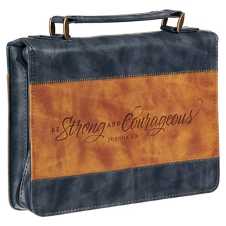 Bible Cover Classic Navy/Brown Strong & Courageous Josh. 1:9