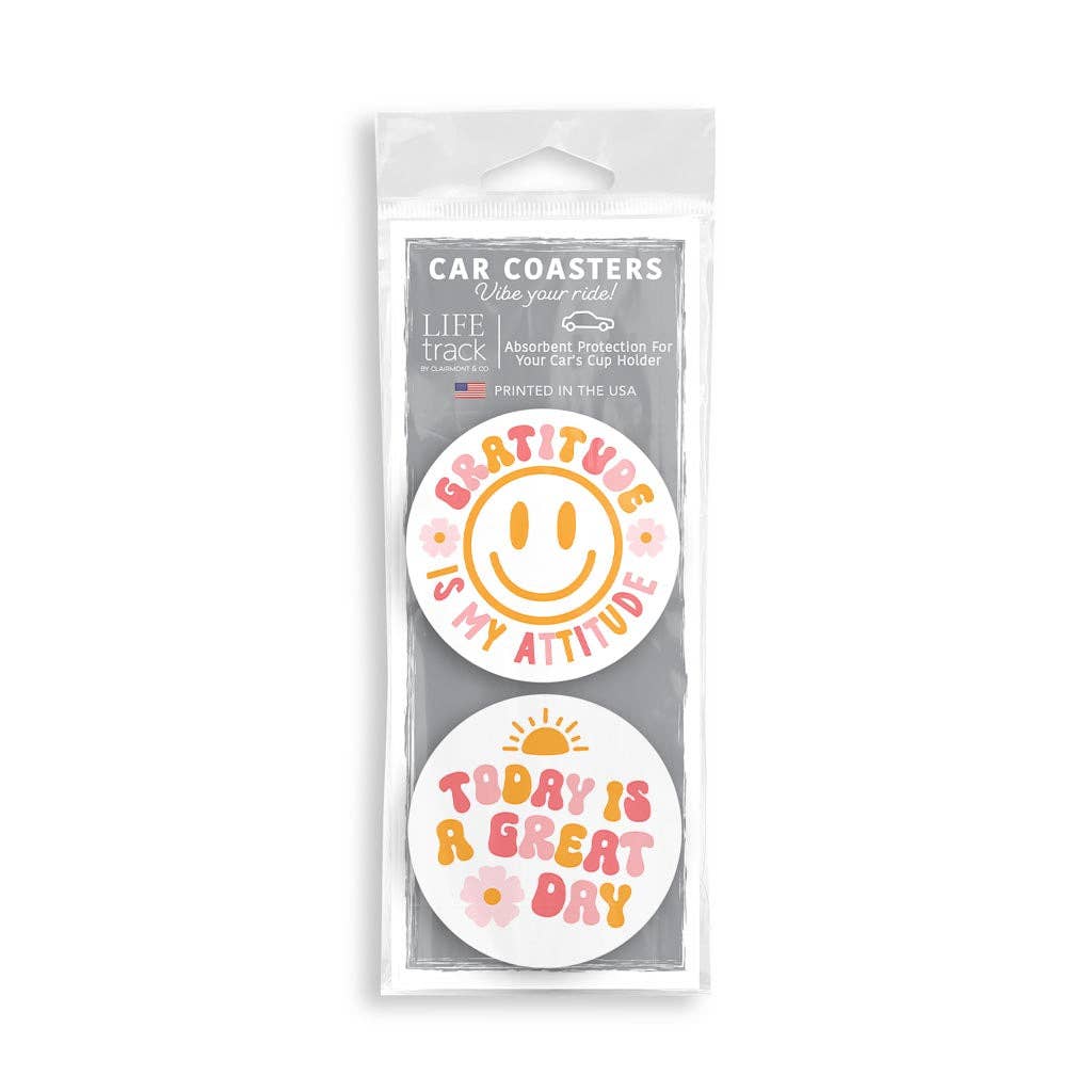Gratitude & Great Day Set of 2 Car Coasters
