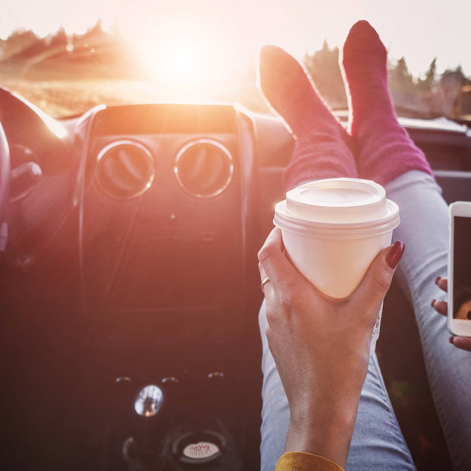 "Merry & Bright" Absorbent Stone Car Coaster 1pk