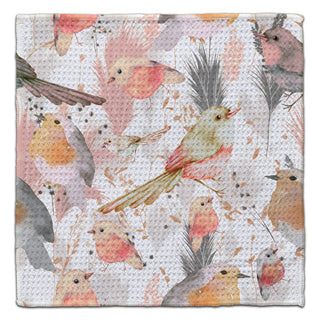 Chickadee eco-friendly waffle weave washcloth with watercolor bird pattern by CJ Bella