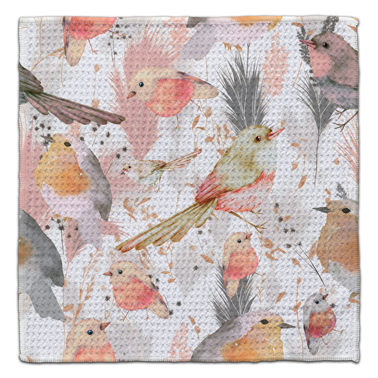 Chickadee eco-friendly waffle weave washcloth with watercolor bird pattern by CJ Bella