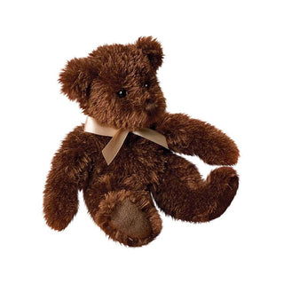 Chocolate brown fuzzy teddy bear plush toy by Douglas with satin ribbon bow