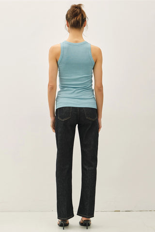 women wearing classic ribbed scoop neck tank tops in seafoam back view