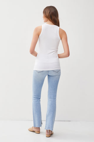 women wearing classic ribbed scoop neck tank tops in white back view