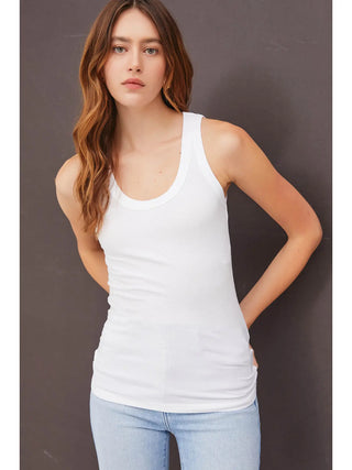 women wearing classic ribbed scoop neck tank top in white