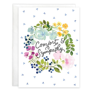 Comforting Wreath Sympathy Greeting Card by Gina B Designs — a gentle A2 sympathy card with original wreath artwork, includes envelope, proudly made in the USA

