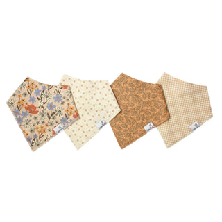 Copper Pearl Eden 4-pack baby bandana bib set featuring coordinating floral and neutral prints with absorbent cotton construction.