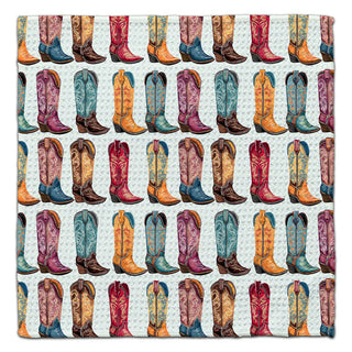 Cowboy Boots eco-friendly waffle weave washcloth featuring colorful western cowboy boots
