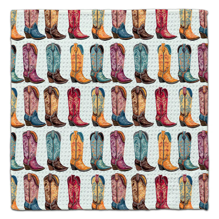 Cowboy Boots eco-friendly waffle weave washcloth featuring colorful western cowboy boots