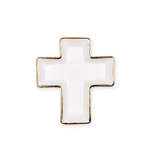 Cross Shaped Trinket Dish White/Gold