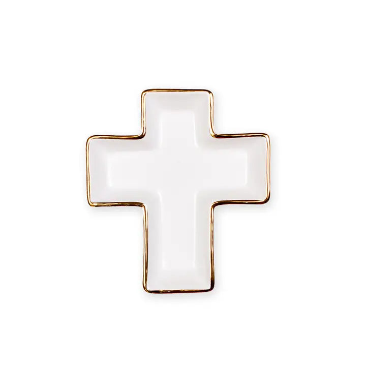 Cross Shaped Trinket Dish White/Gold