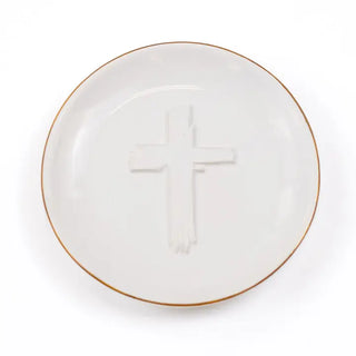 Cross Embossed Trinket Dish White 4x4