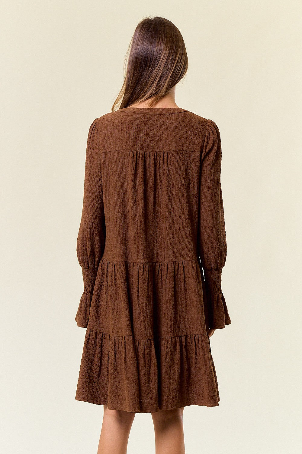 Cuff Puff Long Sleeve Tiered Mini Dress