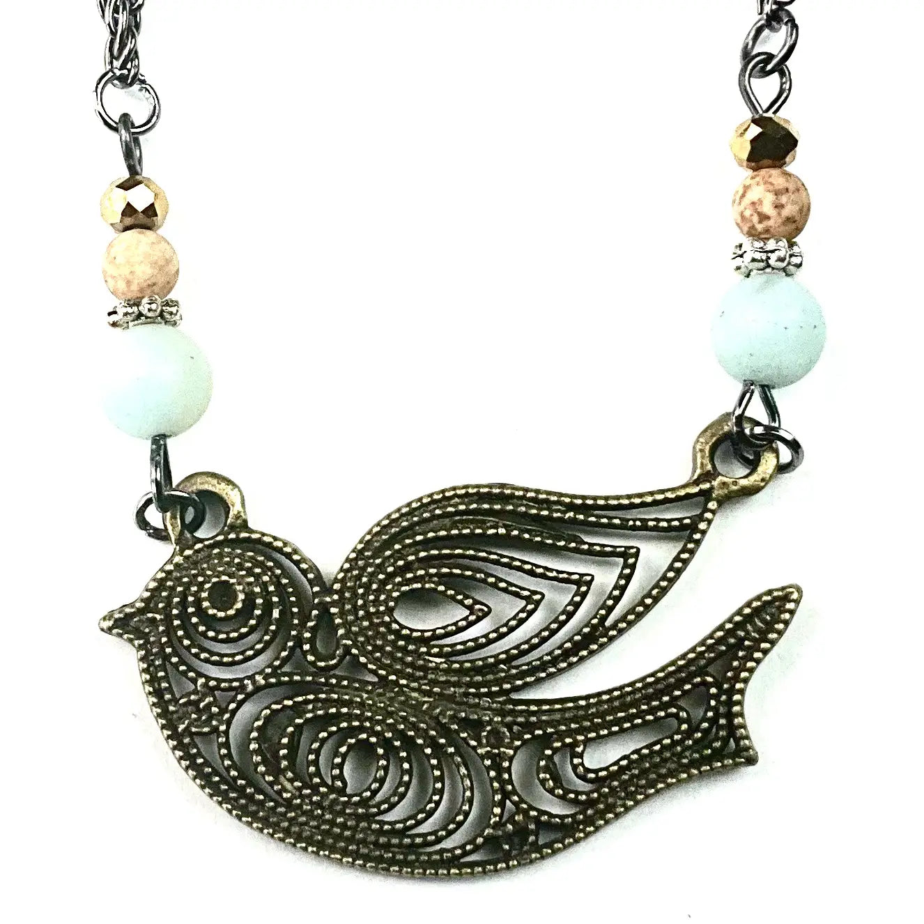 Short Simple Necklace w/ Swirl Bird Pendant